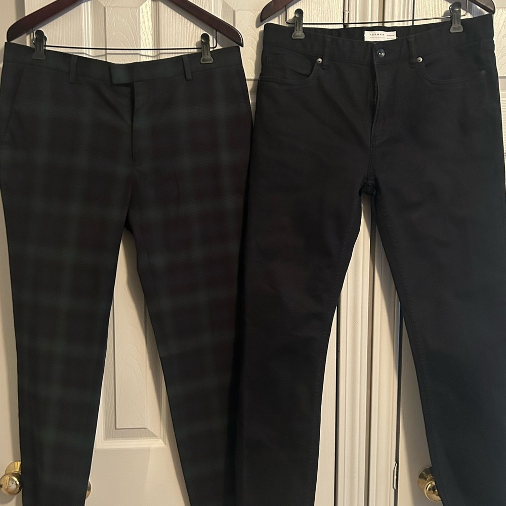 Topman Black Denim Jeans and Navy / Green check dress pants